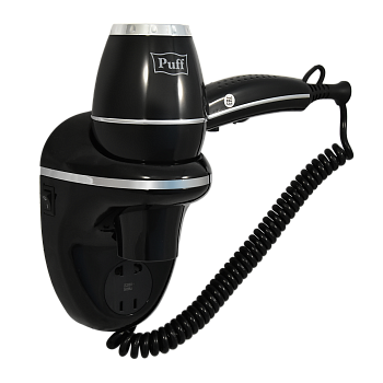 Фен для волос настенный PUFF-1800ВlB черный, с розеткой, 1,8 кВт (1405.018)