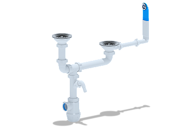 Сифон для мойки АНИ Пласт Грот A3700 3 1/2 дюйма 40 двойной разноуровневый с жестким переливом и отводом для стиральной машины
