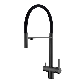 Смеситель для кухни GUN METAL с гибким изливом (черный)  под фильтр из нержавеющей стали EKO, EKO05-