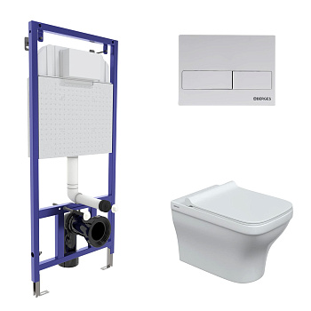 Комплект: инсталляция NOVUM кнопка L4 белая Soft Touch , унитаз Strati Rimless, сиденье дюропласт St