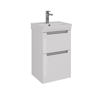 Тумба Lemark BUNO 45 см под 1 раковину, подвесная/напольная, 2 ящика, цвет планки: Серый, цвет корпу