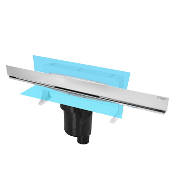 Желоб водосток WALL 600 пристенный, матовый хром, S-сифон D50/105 H50 вертикальный, BERGES