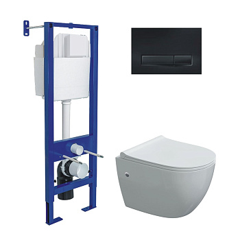 Комплект: инсталляция ATOM Line 410 черная Soft Touch, унитаз OKUS, сиденье дюропласт Okus Slim SO, 