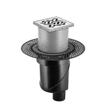 Трап водосток PLATZ Antik 100х100, матовый хром, S-сифон D50/105 H50 вертикальный, BERGES