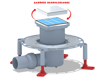 Трап для душа АНИ Пласт THQ5802 DN 50 горизонтальный регулируемый с сухим затвором и решёткой из нержавеющей стали 100х100 мм под плитку