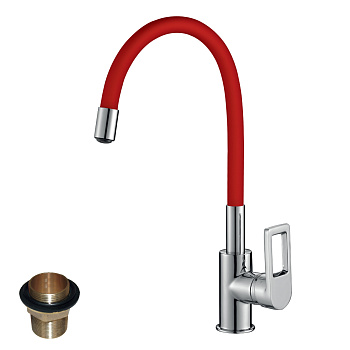 Z35 Смеситель для кухни, гиб.цвет.излив 216мм, р/ОД, хром/красный, ROS, Z35-35U-Red