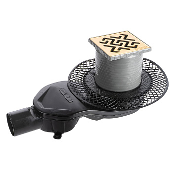 Трап водосток PLATZ Antik 100х100, бронза, S-сифон D50 H60 боковой, BERGES