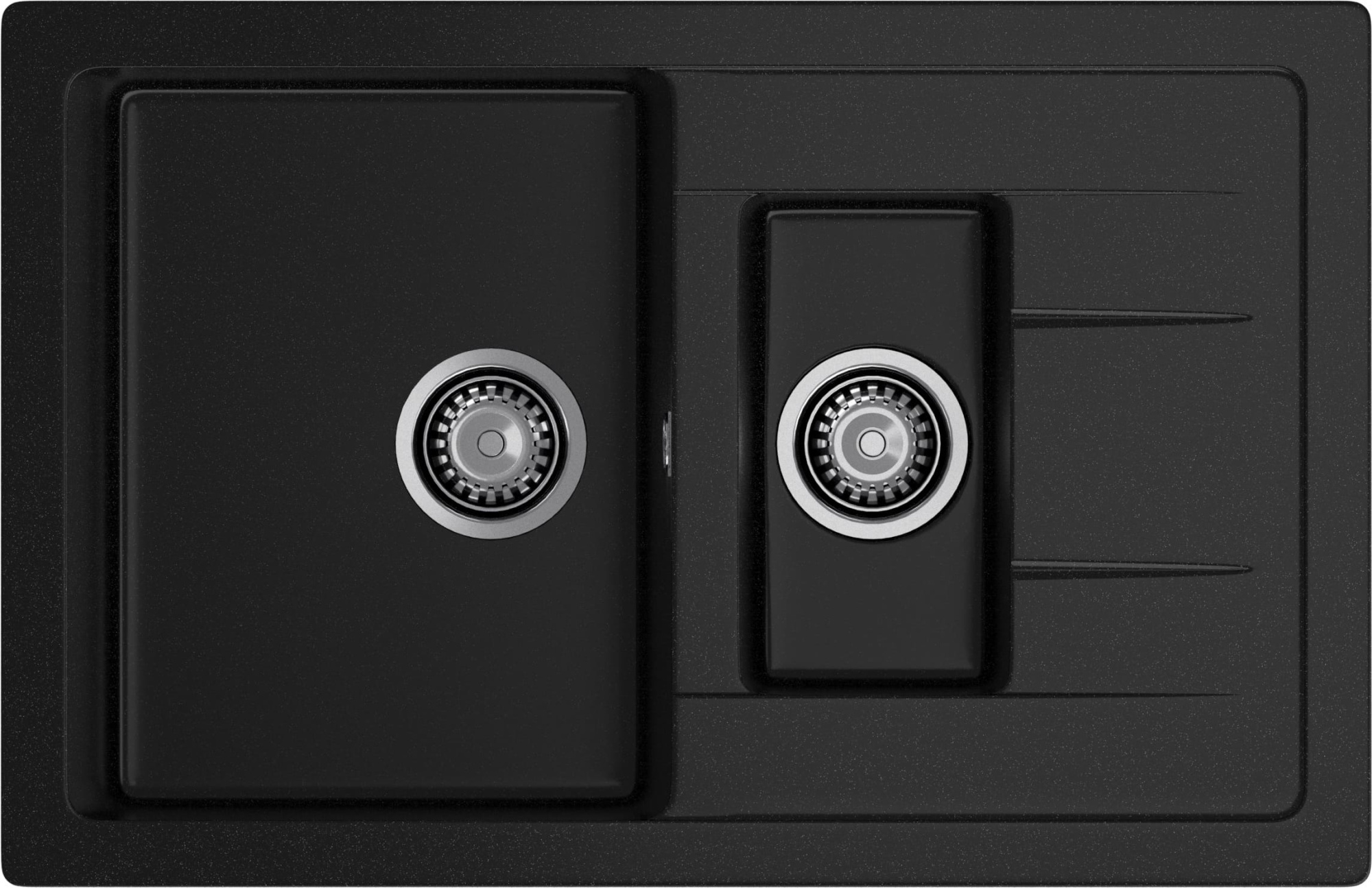 GRANFEST Мойка композит QUADRO GF-Q--775KL 1.5-чаш+крыло 775*500мм   черный арт.GF-