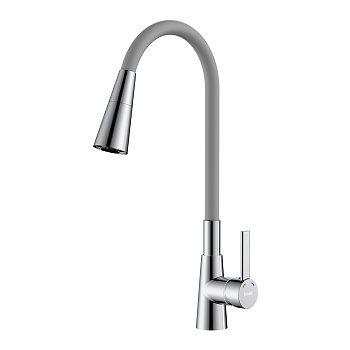 Смеситель ROSSINKA Z35-39-Gray для кухни с гибким поворотным изливом, серый