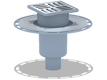 Трап вертикальный регулируемый АНИ Пласт THA5714 выпуск 50 мм с решеткой из нержавеющей стали 120х120 мм