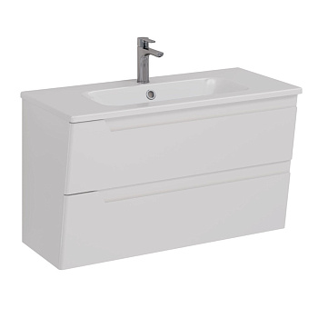 Тумба Lemark MIANO, 100 см под 1 раковину, подвесная, 2 ящика, цвет корпуса, фасада: Белый глянец