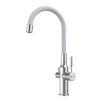 Expert Смеситель для кухни, гиб.излив, р/ОД, сталь/белый, LM, LM5083S-White