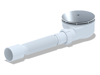 Сифон для душевого поддона АНИ Пласт E355C 1 1/2 дюйма 90 высота 53 хром с гибкой трубой 40х50