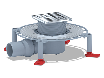 Трап горизонтальный регулируемый АНИ Пласт TVA5602 выпуск 50 мм с решеткой из нержавеющей стали 100х100 мм
