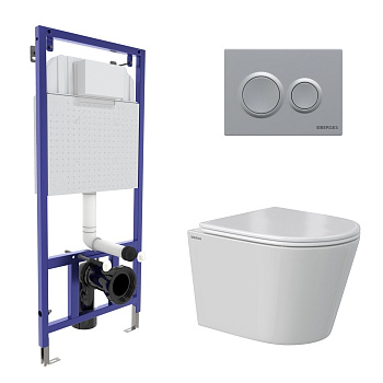 Комплект: инсталляция NOVUM кнопка O2 матовый хром, унитаз VITA Rimless 49 см, сиденье дюропласт мик