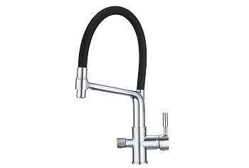 0075, ХРОМ Смеситель для кухни однорыч., с подкл. для питьевой воды, черн. метал., GRANULA