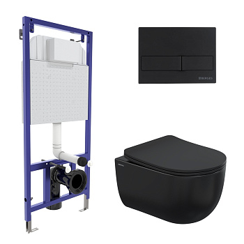 Комплект для монтажа подвесного унитаза: инсталляция NOVUM525, кнопка L5 soft touch черный, унитаз V