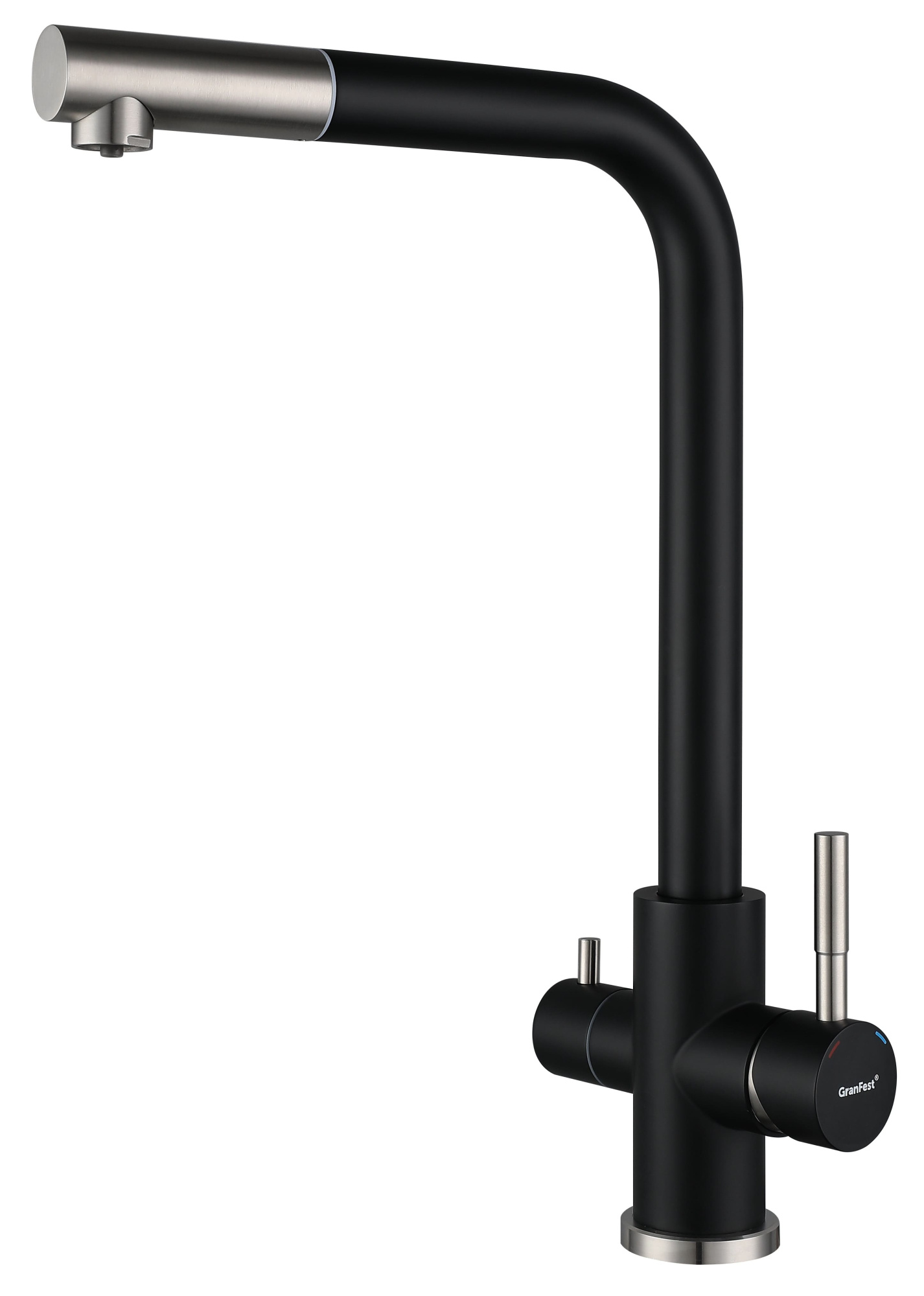 GRANFEST QUARZ  Смеситель для кухни U-обр. с краном питьевой воды D-35мм (черный) 