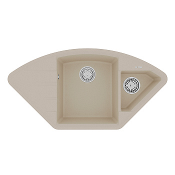 Кухонная мойка Lemark IRKANA 980 врезная угловая с доп. чашей и крылом из кварцгранита, Бежевый