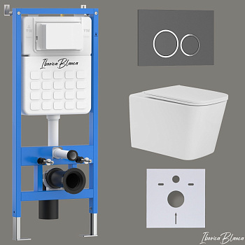 Комплект 3в1 IBERICA BLANCA инсталляция SILENCIO, унитаз TOLEDO ALTO белый, кнопка смыва ESTI-O серый матовый (IB001.TLA.234.827)