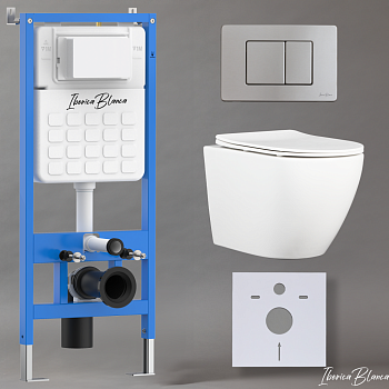 Комплект 3в1 IBERICA BLANCA инсталляция SILENCIO, унитаз BILBAO ALTO белый, кнопка смыва INOX-C хром матовый (IB001.BLA.234.1132)