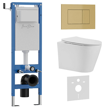 Комплект 3в1 IBERICA BLANCA инсталляция SILENCIO MINI, унитаз BURGOS ALTO белый, кнопка смыва ESTI-S золото матовое (IB.001M.BRA.234.854)