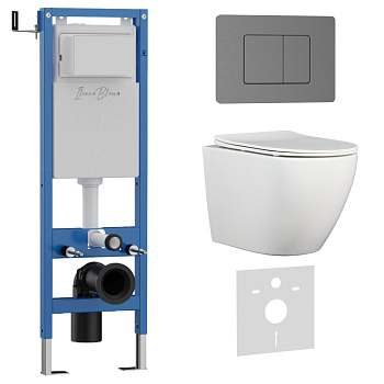 Комплект 3в1 IBERICA BLANCA инсталляция SILENCIO MINI, унитаз BILBAO ALTO белый, кнопка смыва INOX-C вороненая сталь (IB.001M.BLA.234.1180)