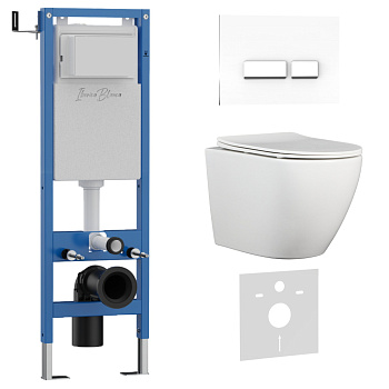 Комплект 3в1 IBERICA BLANCA инсталляция SILENCIO MINI, унитаз BILBAO ALTO белый, кнопка смыва CRYSTAL-R белый (IB.001M.BLA.234.2210)