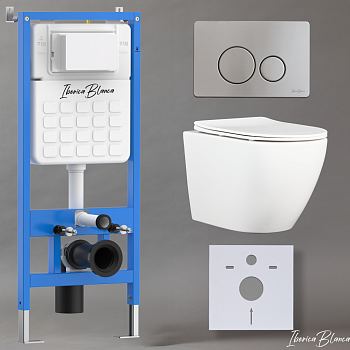 Комплект 3в1 IBERICA BLANCA инсталляция SILENCIO, унитаз BILBAO ALTO белый, кнопка смыва INOX-O хром матовый (IB001.BLA.234.8132)