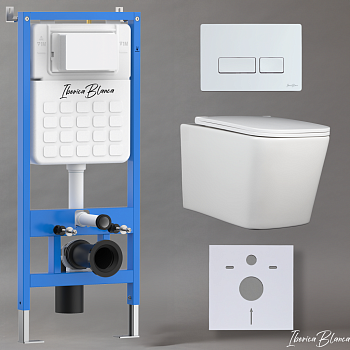 Комплект 3в1 IBERICA BLANCA инсталляция SILENCIO, унитаз TOLEDO ALTO белый, кнопка смыва ESTI-R белый глянцевый (IB001.TLA.234.211)