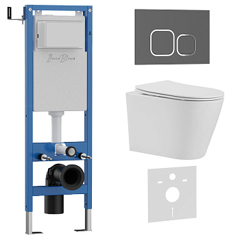 Комплект 3в1 IBERICA BLANCA инсталляция SILENCIO MINI, унитаз BURGOS ALTO белый, кнопка смыва ESTI-Q серый матовый (IB.001M.BRA.234.837)