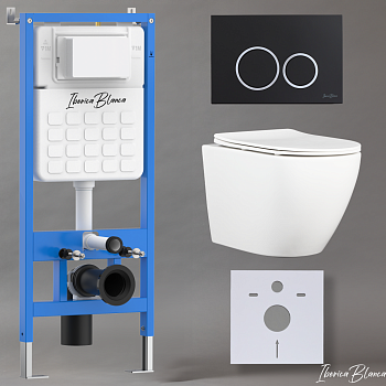 Комплект 3в1 IBERICA BLANCA инсталляция SILENCIO, унитаз BILBAO ALTO белый, кнопка смыва ESTI-O черный матовый (IB001.BLA.234.822)