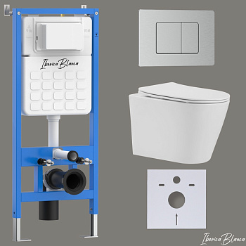 Комплект 3в1 IBERICA BLANCA инсталляция SILENCIO, унитаз BURGOS ALTO белый, кнопка смыва INOX-C хром матовый (IB001.BRA.234.1132)