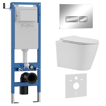 Комплект 3в1 IBERICA BLANCA инсталляция SILENCIO MINI, унитаз BURGOS ALTO белый, кнопка смыва ESTI-R хром глянцевый (IB.001M.BRA.234.213)