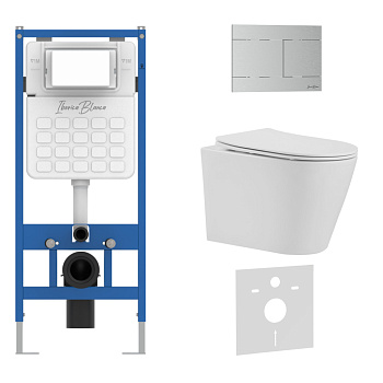 Комплект 3в1 IBERICA BLANCA инсталляция SILENCIO, унитаз BURGOS ALTO белый, кнопка смыва INOX-R хром матовый (IB001.BRA.234.1501)