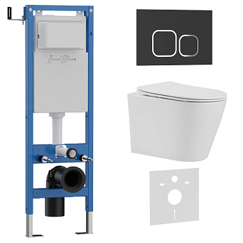 Комплект 3в1 IBERICA BLANCA инсталляция SILENCIO MINI, унитаз BURGOS ALTO белый, кнопка смыва ESTI-Q черный матовый (IB.001M.BRA.234.832)