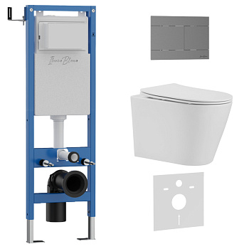 Комплект 3в1 IBERICA BLANCA инсталляция SILENCIO MINI, унитаз BURGOS ALTO белый, кнопка смыва INOX-R вороненая сталь (IB.001M.BRA.234.1502)