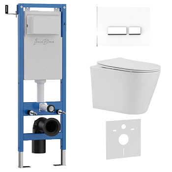 Комплект 3в1 IBERICA BLANCA инсталляция SILENCIO MINI, унитаз BURGOS ALTO белый, кнопка смыва CRYSTAL-R белый глянцевый (IB.001M.BRA.234.2210)