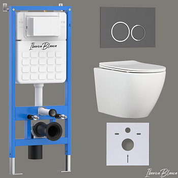 Комплект 3в1 IBERICA BLANCA инсталляция SILENCIO, унитаз BILBAO ALTO белый, кнопка смыва ESTI-O серый матовый (IB001.BLA.234.827)