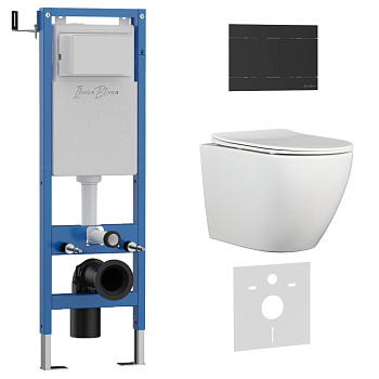 Комплект 3в1 IBERICA BLANCA инсталляция SILENCIO MINI, унитаз BILBAO ALTO белый, кнопка смыва INOX-R черный матовый (IB.001M.BLA.234.1504)